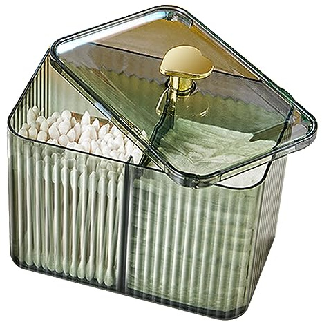 Odoukey Dispenser per Bastoncini di Cotone, Porta 3 Griglie con Coperchio Trasparente, Organizer per Cosmetici, Stile Semplice, Scatola portaoggetti per batuffoli di Cotone