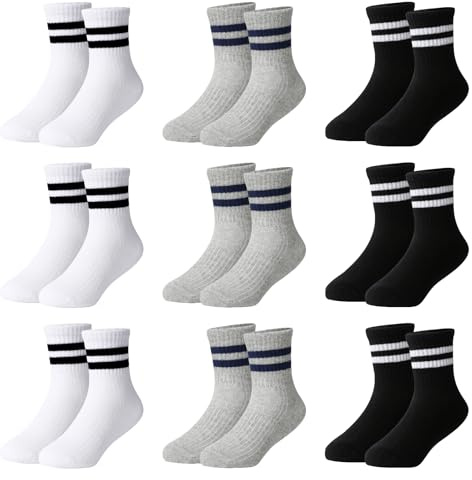 Moitiy 9 par strumpor, pojkar, barn, tennisstrumpor, barn, barnstrumpor, pojkar, flickor, elastisk bomull, unisex, strumpor