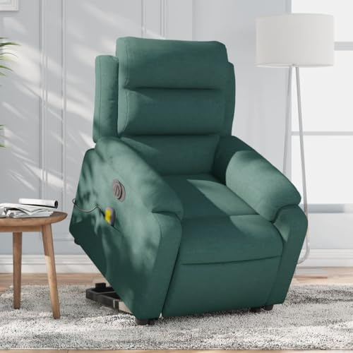 QUAHEAS Poltrona massaggiante elettrica con supporto per alzarsi, tessuto verde scuro, vibrazione a 6 punti, funzione sdraiata, per soggiorno e camera da letto, portata 110 kg