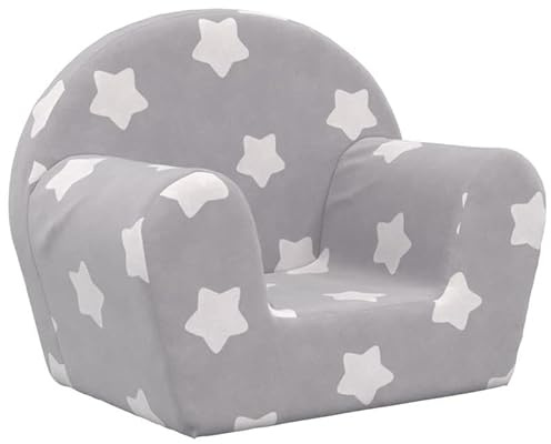 Eleganz Sofá infantil gris claro con estrellas, sofá de felpa suave para habitación infantil, 100% poliéster, cómodo y seguro para jugar y relajarse, para bebés y niños pequeños
