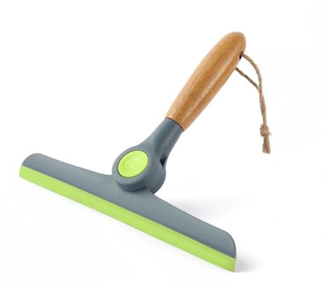 Foldable Shower Screen Squeegee with Wooden Handle – 24cm Window & Glass Cleaner, Non-Slip Ergonomic Grip, Bathroom, Mirror, Tiles & Car Windscreen Water Wiper (1)