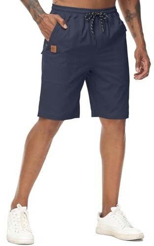 YuKaiChen Men's Shorts Classic Fit Twill Summers Casual Shorts with Zip Pockets Size 36 Irongrey