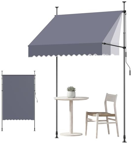 VEVOR Tenda da Sole Retrattile 150 cm per Esterni da Patio, Tendalino Parasole Manuale, Colore Grigio Scuro, Altezza Regolabile, con Manovella, per Protezione Solare Esterno Cortile Giardino Balcone