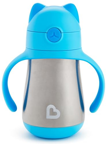 Munchkin Cool Cat Stainless Steel Straw Cup - Blue (8oz/240ml)