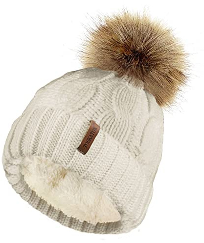 TOSKATOK Sombrero de Punto Grueso para Mujer, con Forro Polar y pellizco de Piel sintética Desmontable ...