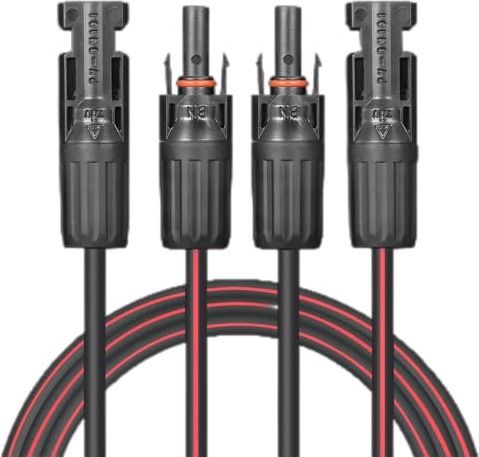 VALEMO 20ft/6m 10AWG/6mm² twin-core solar cable with male and female MC4 connectors on opposite ends. For domestic, shop and caravan solar panels.