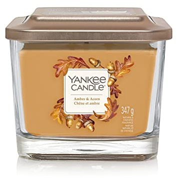 Yankee Candle mittelgroße quadratische Duftkerze mit 3 Dochten | Amber & Acorn | Brenndauer bis zu 38 Stunden | Elevation Kollektion mit Plattformdeckel