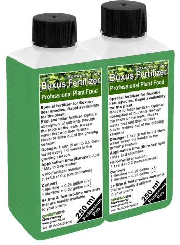 GREEN24 Engrais pour buis, engrais pour Buxus, engrais pour Ilex, engrais liquide, engrais complet, nutriments pour plantes NPK 500 ml concentrer