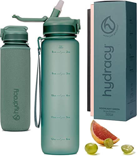 Hydracy Trinkflasche mit Strohhalm und Zeitmarkierung - 1L Wasserflasche - BPA-freie Trinkflasche - Auslaufsichere Sportflasche - Kondensationsfrei für Sport und Outdoor