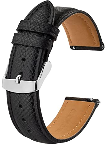 BISONSTRAP Texture Leather Watch Straps for Women and Men, Watch Replacement Bands with Quick Release, 20mm, Black, Silver Buckle