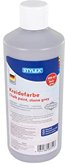 Stylex 28314 - Kreidefarbe Steingrau, 500 ml Flasche, auf Wasserbasis, matt und schnell trocknend, lichtbeständig, Wasser- und wetterfest