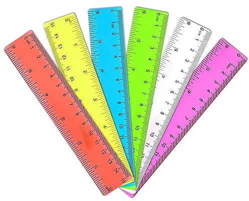 Thinp 6 Pack Rulers for Kids, Assorted Colors 15cm/6inch Small Plastic Flexible Rulers With Centimeters and Inches, Shatterproof Mini for Classroom School Home Office
