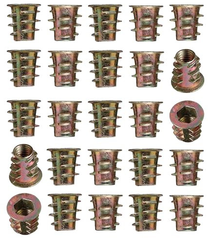 YoiYee M5 x 10mm Wood Insert Hex Socket Nuts - Threaded Flanged Hex Socket Nut Insert for Wood Furniture, DIY Projects - 25 Pack
