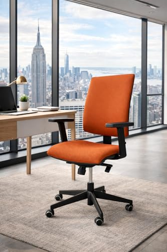 ARTPROG Kube – Fauteuil de Bureau Ergonomique Professionnel – Chaise de Bureau Réglable avec Accoudoirs Ajustables – Dossier et Assise en Tissu – Siège de Travail Confort Longue Durée – Orange