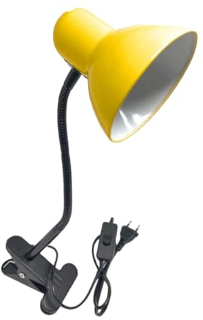 damastoreitalia Lampada da Tavolo in Metallo con Braccio flessibile Testa Girevole e pinza Attacco E27 Ideale per Scrivania lettura studio (Gialla con pinza)