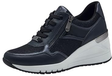 MARCO TOZZI Damen Wedge Sneaker mit Reißverschluss Vegan, Blau (Dk.Navy Comb), 36 EU