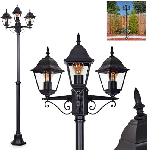 HOFSTEIN Candélabre Naofe, lampadaire d'extérieur en métal/verre noir transparent, lampadaire de chemin de maison de campagne, antique, rétro, vintage, pour jardin, extérieur, terrasse, cour, hauteur