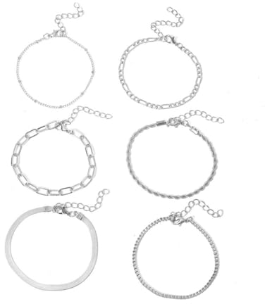 Thoquene 6 Stück Armband Edelstahl Damen, Verstellbar Silberarmband, Schmuck Armkette für Mädchen