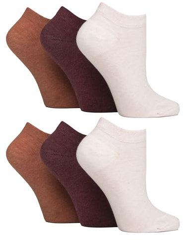 Gentle Grip - 6 Pairs Diabetic Trainer Socks for Women | Non Elastic Soft Top Extra Wide Ankle Socks (4-8, Terracotta/Lavender Cream/Burgundy)