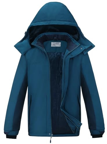 OutPro Herren Skijacke Winterjacke Warme FleecejackeWasserdicht Winddicht Funktions Baumwolljacke Winterjacke Outdoor Wandern Blauschwarz,M
