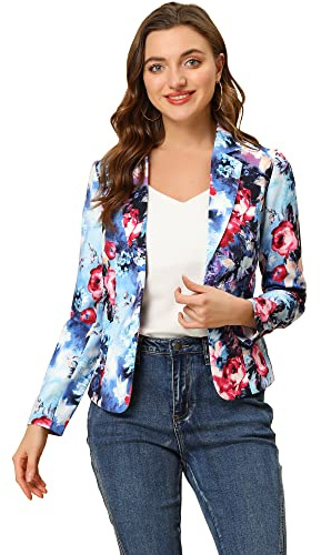 Allegra K Blazer för kvinnor, elegant långärmad reverskrage, knappslå affärsjacka, Himmelsblå, 3XL