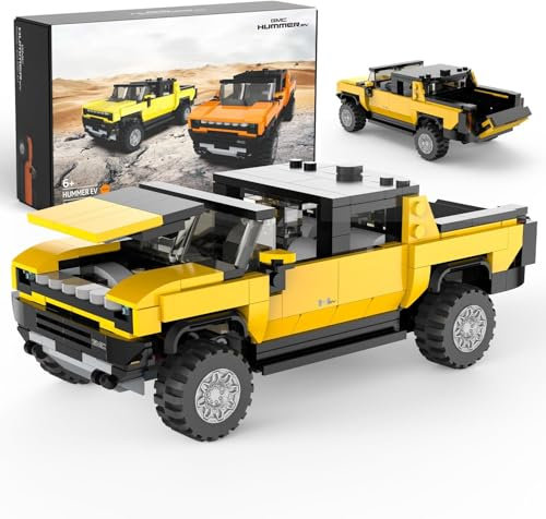 CMJ RC Cars 1:30 Hummer EV Building Set - 431-Piece Licensed Electric Truck Model Kit, Collectible Construction Toy for Kids & Adults (Yellow)