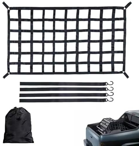 NEWFUN Filet Remorque, Filet de Chargement pour Pickup Camion 127x107CM, Filet lourd de surface de chargement pour arrimer la charge,Filet à bagages auto pour surface de chargement de camion, remorque