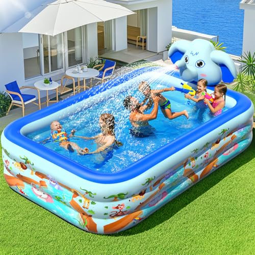 LanBlu Piscina Gonfiabile Adulti con Irrigatore, Elephant Piscina Gonfiabile Rettangolare, 0,6 mm Addensato Piscine Gonfiabili Fuori Terra, 252×183×56CM Piscine Gonfiabili Grande per Terrazzo Giardino