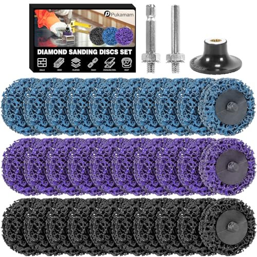 Lot de 33 disques abrasifs diamantés 5,1 cm, changement rapide, roues de bande faciles pour perceuse/meuleuse, retrait de peinture rouille oxydation