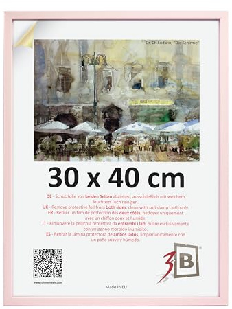 3-B Marco de fotos LUND - Rosa claro - 30 x 40 cm - Marco de madera - Marco de fotos - Marco de retrato con vidrio acrílico
