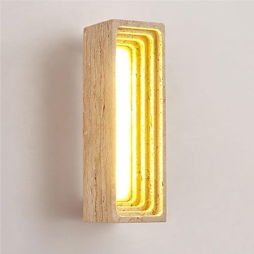 Applique da parete in travertino, moderna lampada da incasso a parete, luce calda a LED 3000K, illuminazione ambientale rettangolare con dettagli a gradini, decorazione Japandi for camera da letto e s