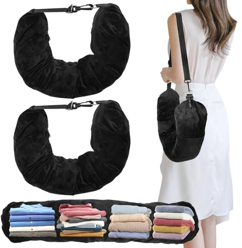 Zuxbolf 2PCS Almohada Viaje Rellenable Ropa Cojín Cervical de Viaje Rellenable Multifunción Portátil Cuello Viaje con Bandolera Ajustable Desmontable Terciopelo Cristal Almohada de Viaje (sin Relleno)