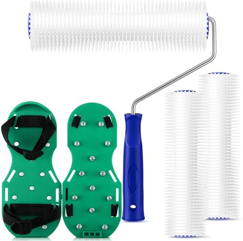 Leumoi 9 Inch Screed Spiked Roller 3 Self Leveling Concrete Epoxy Roller Spike Shoes for Epoxy Flooring Cement Floor Leveling Tools (Blue)