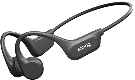 SANAG Cuffie Conduzione Ossea, Bluetooth 5.3 Cuffie Sportive Wireless, Impermeabili IPX8 con Memoria Integrata, Design Open-Ear, Tasti Fisici Tattili, per Corsa, Fitness e Nuoto, Nero