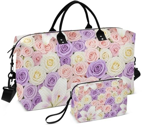 Resa duffelväska set dubbel väska set quiltad avtagbar trendig förvaring, Rosenlilja, One Size, Klassisk
