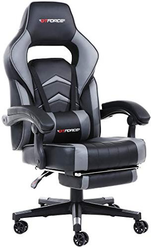GTFORCE TURBO RECLINING SPORTS RACING GAMING OFFICE DESK PC CAR FAUX LEATHER CHAIR (Grey)