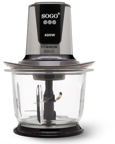 SOGO Picadora de Alimentos 400W con Bol de Vidrio 1.5L - Procesador de Comida con Cuchillas Acero Inoxidable - Tritura Carne, Verduras y Hielo - Mini Picadora Eléctrica con Bloqueo de Seguridad
