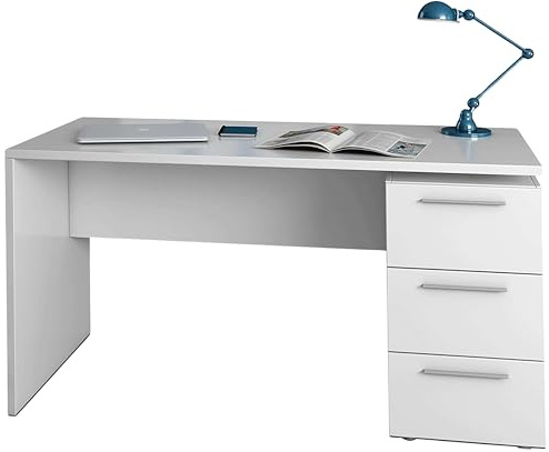 13Casa Magnolia B04 Scrivania e Cassettiera, Melammina, Bianco, 138x60x74 cm