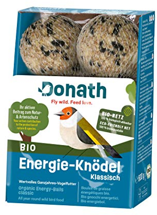 Donath Bio Energie-Knödel Klassisch im Bio-Netz - 6 Meisenknödel a 100g - kraftspendendes Fett - Ganzjahres Wildvogelfutter - aus unserer Manufaktur in Süddeutschland - 6er Karton