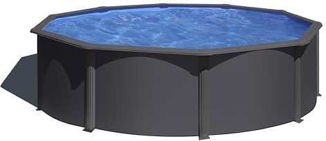 Gre KIT350GY Louko - Piscine Hors-Sol en Acier, Piscine Ronde avec Structure en Acier Gris Anthracite. Piscines Hors-Sol pour Jardin, Ø350x120 cm