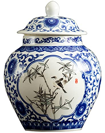 fanquare Jingdezhen Klassische Blaue und Weiße Porzellanglasvase, Glückliches Lotus Muster, Handgemachte Vase, Höhe 23cm (Grün)