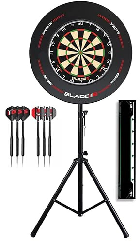 Complete Darts Set Portable Dartboard Stand, Blade 6 Dartboard, Surround and Darts