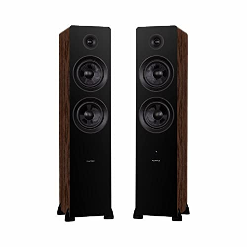 Fluance Ai81 Elite Powered 2-Way Floorstanding Tower Speakers, 150W Built-in Amplifier for 2.0 Stereo Music & Movie Listening, TV, Turntable, PC & Bluetooth - 2x RCA, Optical, Sub Out (Natural Walnut)