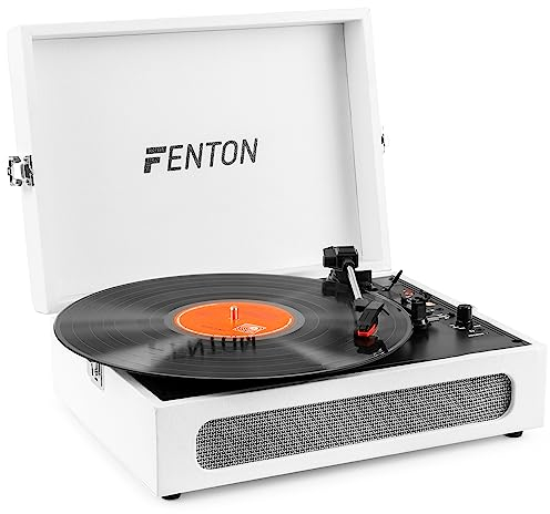 Fenton RP118F Platine Vinyle Valise Bluetooth avec Haut-Parleurs Intégrés, Style Cuir Beige, Emetteur Bluetooth, Lecture 33, 45 et 78 Tours, Idéal pour Décorer et Écouter Vos Vinyles