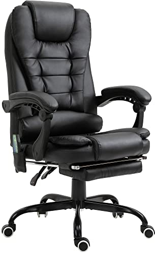 Vinsetto Massagesessel Chefsessel mit Integrierter Fußstütze höhenverstellbarer Drehstuhl mit 7 Massagepunkte Unterem Rückenpolster PVC Metall 67 x 79 x 111-121 cm Schwarz