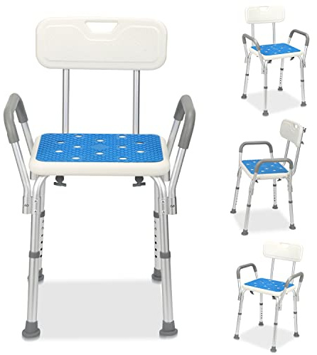 Randaco Duschpall, duschstol med armstöd och ryggstöd, 41–53,5 cm höjdjusterbar duschstol, halkfri duschstol, duschstol för seniorer