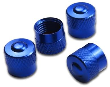 Pitlane Performance® Bouchons de Valve en Aluminium (Lot de 4) – Capuchons pour valves Schrader – pour Voiture, SUV, Moto, vélo (Bleu, Racing)