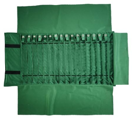 SCIKHEFT Portable Jewelry Roll Untangled Secure Necklace Travel Storage Bag Displays Holder 16 Chain (gray PU and green)