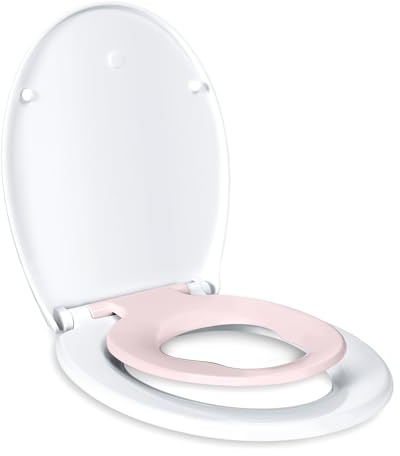 TODOT Abattant WC Familial, Lunette de Toilette avec Siège Enfant Magnétique, Frein de Chute et Charnière Réglable, Abattant WC en Polyéthylène pour Adultes et Enfants - Rose