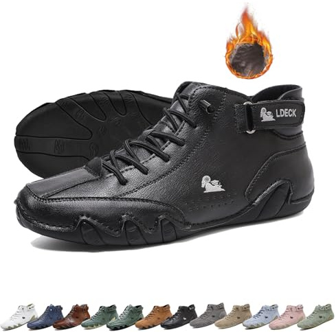 Bottes hautes unisexes en cuir souple faites à main,Chaussures Beck Antidérapant Poids léger Respirant Bottes Chukka Baskets for conduite et randonnée Chaussures pieds nus(Color:Black+Velvet,Size:41 E